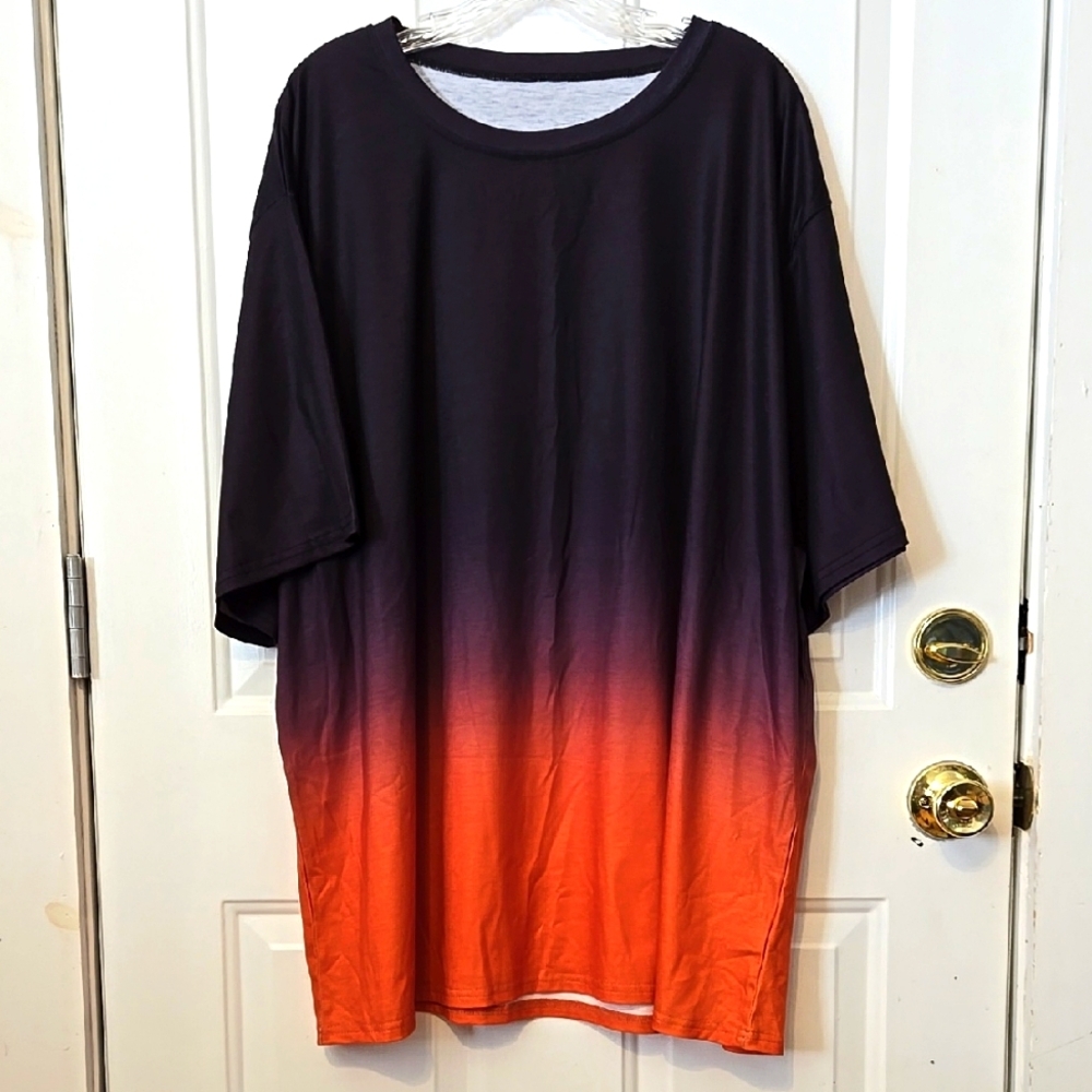 Ombre, Short Sleeve Tee, Black, Orange, 5XL, Machine Wash, 100%Polyester, Soft
